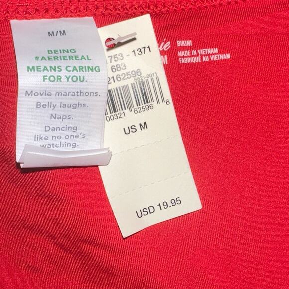 Aerie Green Patterned Scoop Bikini Top and Red Bottoms Set Size Medium NWT - Picture 4 of 4